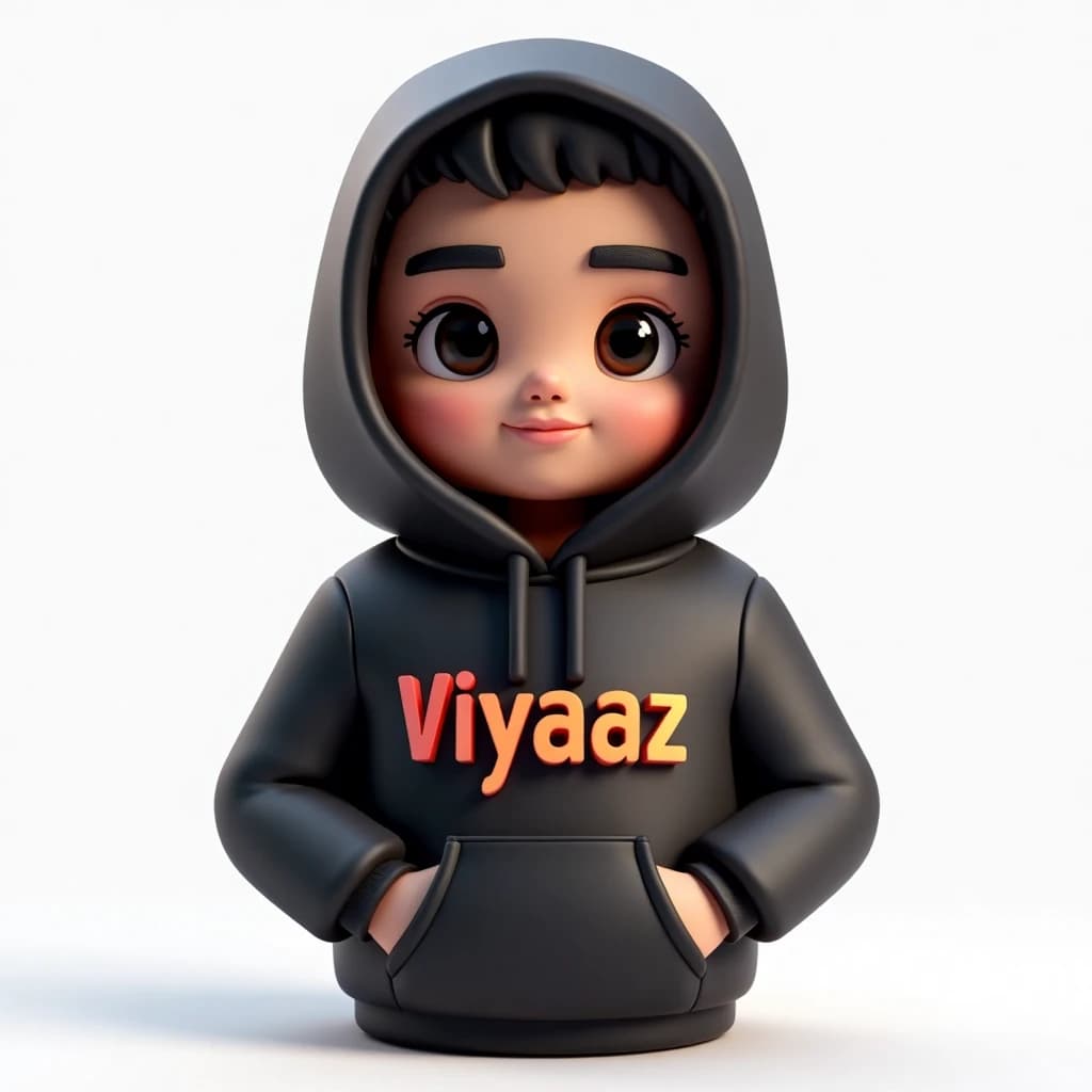 Generate Emoji Of Writer + Developer Wearing Black Hoodie With Print Word "Viyaaz"