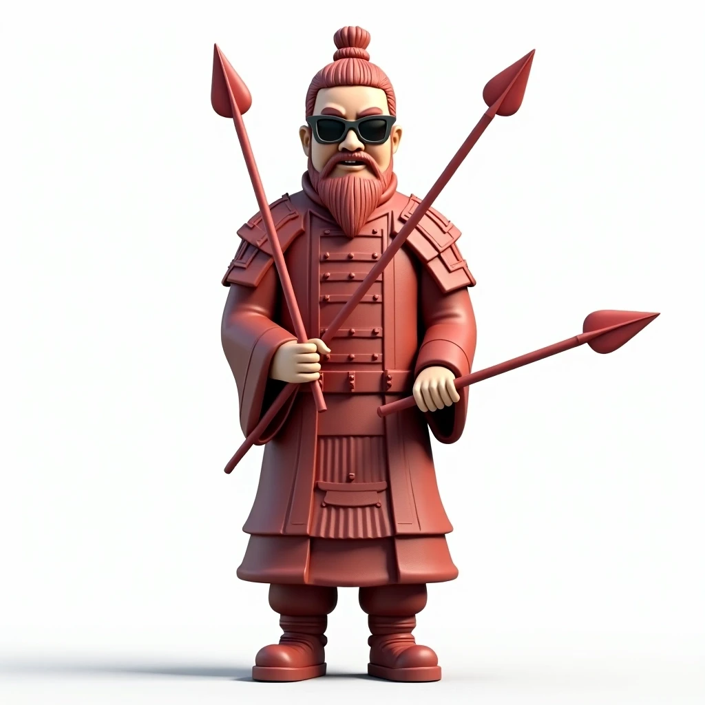 中国秦始皇兵马俑拿着箭，戴着墨镜